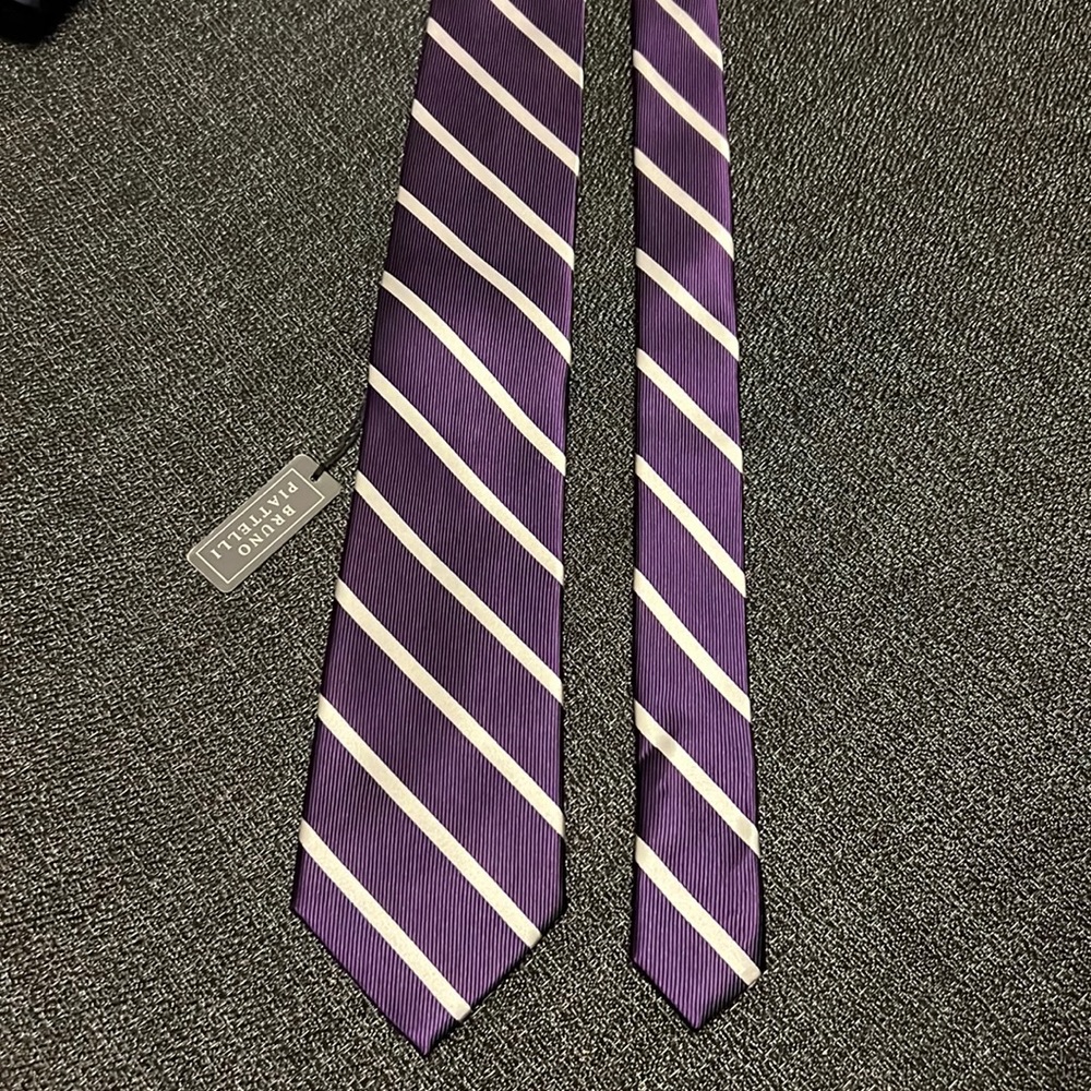 Bruno Piattelli Striped Silk Tie in Purple and White